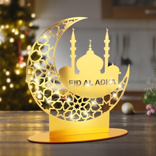 Lhdfyqt Ramadan Deko, LED Lampe Ramadan Dekoration Eid Mubarak Dekoration, Acryl Ramadan Mubarak Dekoration Islamische Deko, Mond Sterne LED Muslim Nachtlicht Islamische Ramadan Geschenke von Lhdfyqt