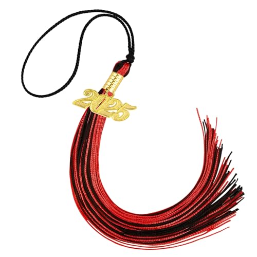 2025 Graduation Tassel, Graduation Cap Quaste 2025 Quasten für Graduation Cap 2025 Graduation Hut Dekoration Quaste mit dem 2024 Jahr Gold Charm Rot Schwarz von Lhocm