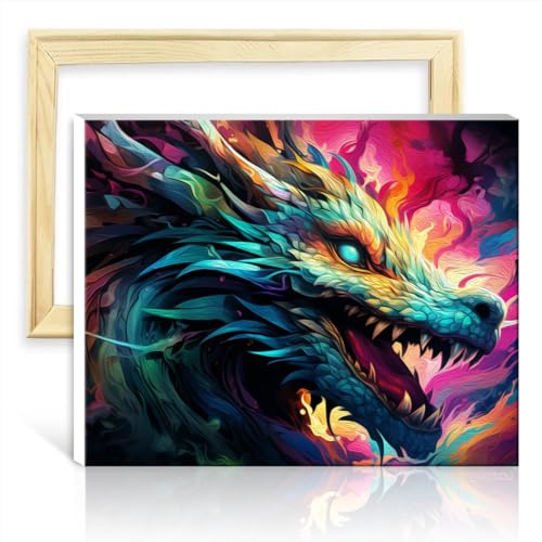 LiHEQING Gemälde auf Leinwand, Drache, DIY, Malen nach Zahlen, Acrylzahlen mit Pinseln, Wanddekoration für zu Hause, ohne Rahmen (30 x 40 cm) von LiHEQING