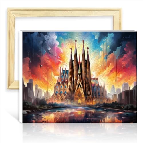 LiHEQING Malen nach Zahlen, Die Sagrada Familia, Malen nach Zahlen für Erwachsene mit Pinseln und Acrylpigmenten, Kunsthandwerksprojekt mit Rahmen (30 x 40 cm) von LiHEQING