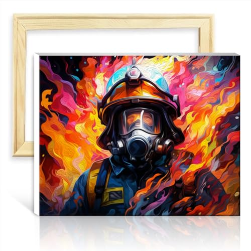 LiHEQING Malen nach Zahlen, Feuerwehrmann, Sets für Erwachsene und Anfänger, Heimdekoration, Kunsthandwerksprojekt für Zuhause, Wanddekoration, Geschenke, ohne Rahmen (30 x 40 cm) von LiHEQING