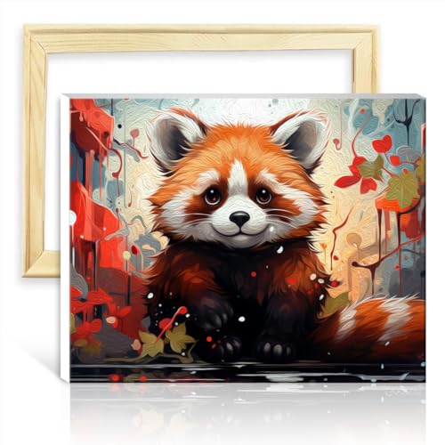 LiHEQING Malen nach Zahlen, Roter Panda, Wanddekoration für Kinder und Erwachsene, mit 3 Pinseln und Acrylfarben für die Eltern-Kind-Zeit, ohne Rahmen (40 x 50 cm) von LiHEQING