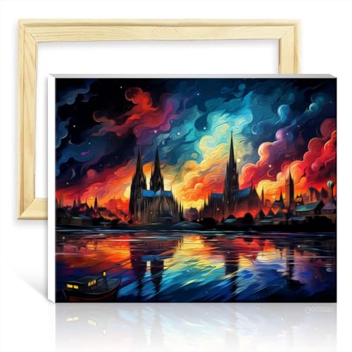 LiHEQING Malen nach Zahlen „Der Kölner Dom“, Ölgemälde zum Selbermachen, Malen nach Zahlen auf Leinwand, Projekt für Heimdekoration, Geschenke, ohne Rahmen (40 x 50 cm) von LiHEQING