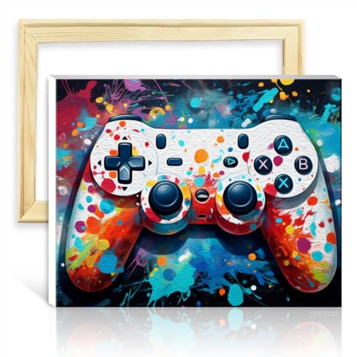 LiHEQING Malen nach Zahlen-Set, Gamepad, Leinwand, Ölgemälde für Erwachsene, zum Selbermachen, mit Pinseln und Acrylpigmenten, als Geschenk zur Heimdekoration, ohne Rahmen (40 x 50 cm) von LiHEQING