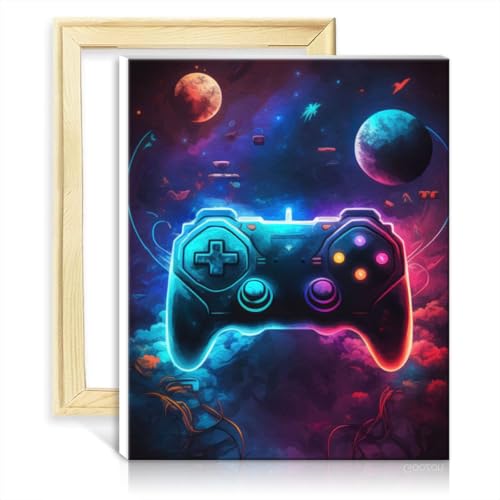 LiHEQING Malen nach Zahlen-Set, Gaming-Controller, Ölgemälde nach Zahlen, Leinwand, Basteln, Graffiti-Liebhaber-Bild mit Rahmen (30 x 40 cm) von LiHEQING