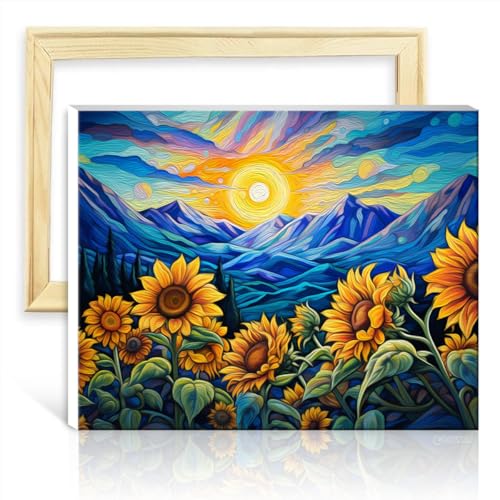 LiHEQING Malen nach Zahlen-Set, Sonnenblumen unter dem Himmel, Wanddekoration für Kinder und Erwachsene, Kunst, Malen nach Zahlen für Erwachsene, ohne Rahmen (40 x 50 cm) von LiHEQING