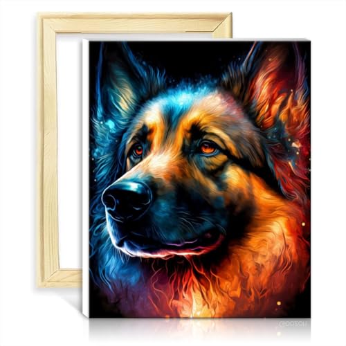 LiHEQING Malen-nach-Zahlen-Set für Kinder und Erwachsene, auf Leinwand, „Schäferhund“, mit Pinseln und Acrylbild für die Heimdekoration, mit Rahmen (40 x 50 cm) von LiHEQING