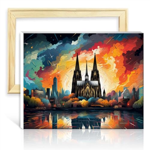 LiHEQING Malen nach Zahlen-Sets „Der Kölner Dom“, Malen nach Zahlen für Erwachsene, Bild für die Wanddekoration zu Hause, Geschenke, ohne Rahmen (50 x 65 cm) von LiHEQING