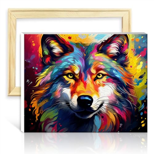 LiHEQING Malset für Wanddekoration, Wolfsmalerei, Wanddekoration für Kinder und Erwachsene – Wandkunst, Ölgemälde nach Zahlen, Set ohne Rahmen (40 x 50 cm) von LiHEQING