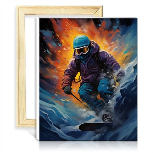 LiHEQING Ölgemälde, Malen nach Zahlen-Set, Skifahrer, Leinwandgemälde für Erwachsene, für Schlafzimmer, Wohnzimmer, Dekoration, DIY-Rahmen (30 x 40 cm) von LiHEQING