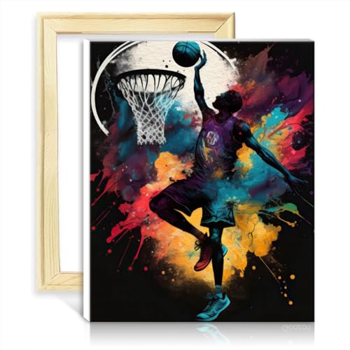 LiHEQING Ölgemälde „Astronaut Basketball“, Malen nach Zahlen für Erwachsene, mit Pinseln und Acrylpigment, gemalter Stil für die Heimdekoration, ohne Rahmen (40 x 50 cm) von LiHEQING