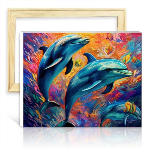 LiHEQING Ölgemälde-Set, Malen nach Zahlen, Delphin, digitales Ölgemälde-Set zum Selbermachen auf Leinwand, als Geschenk für die Heimdekoration, ohne Rahmen (40 x 50 cm) von LiHEQING