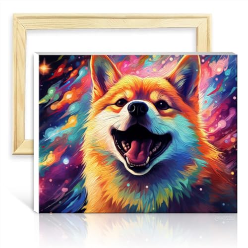 LiHEQING Ölgemälde-Set, Malen nach Zahlen, Shiba Inu, digitales Ölgemälde-Set zum Selbermachen auf Leinwand, Kunsthandwerksprojekt, ohne Rahmen (60 x 75 cm) von LiHEQING