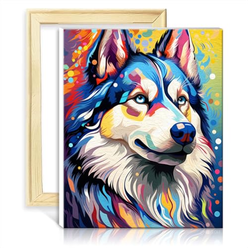 LiHEQING Ölgemälde-Set, Malen nach Zahlen, Siberian Husky, Ölgemälde, Malen nach Zahlen-Sets, Kinder-Kunstwerk, Malen für Erwachsene, ohne Rahmen (40 x 50 cm) von LiHEQING