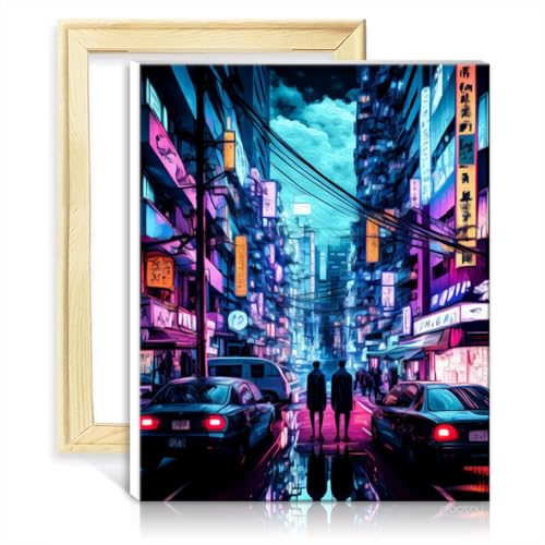 LiHEQING Ölgemälde-Set, Malen nach Zahlen, Tokio, Japan, Neon, Malen nach Zahlen, Kits für Erwachsene, Kunstwerk, Malen für Erwachsene, ohne Rahmen (40 x 50 cm) von LiHEQING