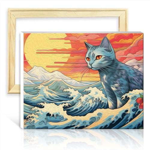 LiHEQING Ölgemälde-Set auf Leinwand, Katze, Malen nach Zahlen, für Erwachsene und Anfänger, mit 3 Pinseln und Acrylfarben für die Wanddekoration zu Hause, ohne Rahmen (30 x 40 cm) von LiHEQING