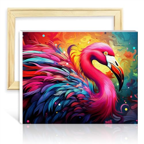 LiHEQING Ölgemälde-Set auf Leinwand, Tier-Flamingo, DIY-Anfänger, Acrylfarbe nach Zahlen, Kunsthandwerksprojekt für Zuhause, ohne Rahmen (40 x 50 cm) von LiHEQING