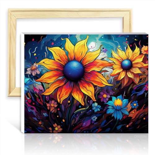 LiHEQING Ölgemälde Sternenhimmel Sonnenblumen DIY Ölgemälde für Erwachsene mit Pinseln und Acrylpigment Bild für Heimdekoration Geschenk ohne Rahmen (40 x 50 cm) von LiHEQING