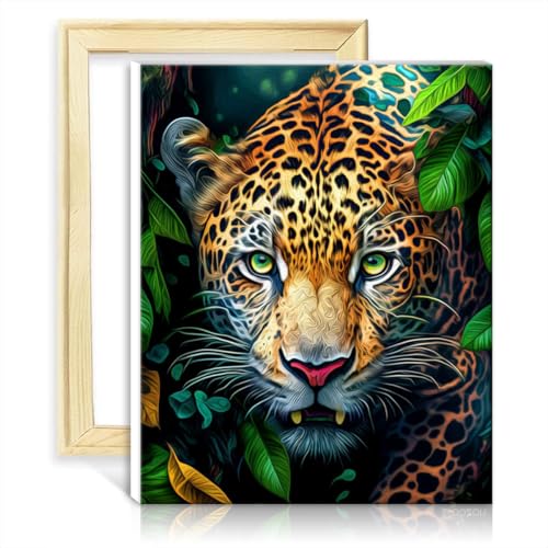 LiHEQING Ölgemälde auf Leinwand, Jaguar, Ölgemälde-Set für Kinder, mit Pinseln und Acrylpigmenten, Bild als Heimdekoration, Geschenk, ohne Rahmen (40 x 50 cm), von LiHEQING