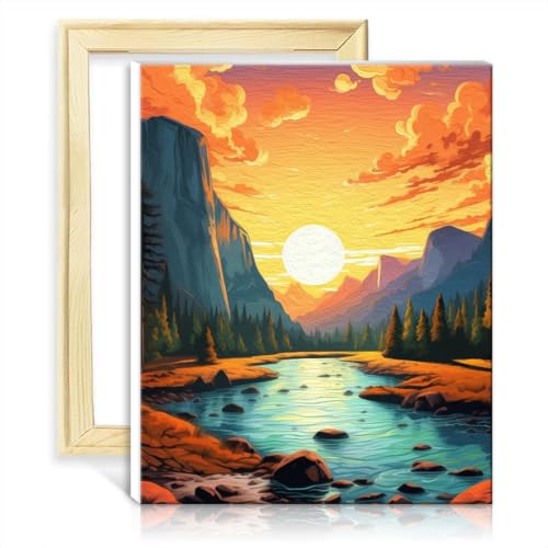 LiHEQING Ölgemälde-nach-Zahlen-Set, Yosemite, Malen nach Zahlen für Erwachsene, mit 3 Pinseln und Acrylfarben, Zahlenmalerei, Kunst, ohne Rahmen (40 x 50 cm) von LiHEQING