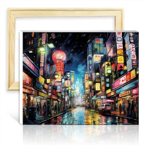 Ölgemälde-Set, Malen nach Zahlen, „The Shibuya Yokochocbd“, Leinwand, digitales Ölgemälde zum Selbermachen, für Erwachsene und Anfänger, Wanddekoration, selbst gestaltetem Rahmen (40 x 50 cm) von LiHEQING