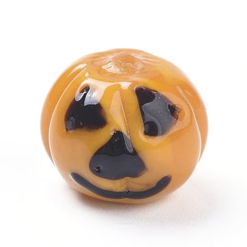 LiQunSweet 10 Stück handgefertigte Lampwork-Glasperlen mit Halloween-Motiv, Cartoon-Jack-O'-Laternen-Perlen, Kürbisperlen für Schmuckherstellung, Armband, Basteln, DIY von LiQunSweet