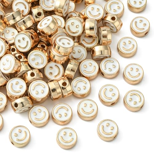 LiQunSweet 100 Stück 8 mm weiße Emaille Happy Face lose Perlen lächelndes Gesicht Perlen für Armband DIY Schmuckherstellung von LiQunSweet