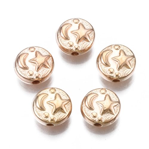LiQunSweet 100 Stück hellgoldene Farbe, flach, rund, mit Mond-Stern-Perlen, himmlische ABS-Kunststoff-Perlen für DIY-Schmuck, Armbänder, Bastelarbeiten, Dekoration von LiQunSweet