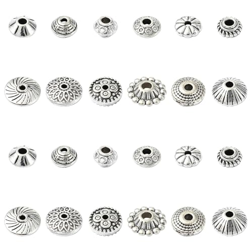 LiQunSweet 120 Stück 12 Stile Antik Silber Legierung Vintage Flache Runde Perlen Abakus Rondelle Disc Spacer Perlen für DIY Schmuck Armband Halskette Bastelzubehör von LiQunSweet