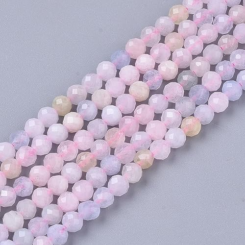 LiQunSweet 130 Stück 3 mm natürliche Morganit-Perlen, Stränge, facettiert, rund, kleine, lose Kristall-Edelstein-Perlen, Abstandshalter für DIY-Armbänder, Halsketten, Ohrringe von LiQunSweet