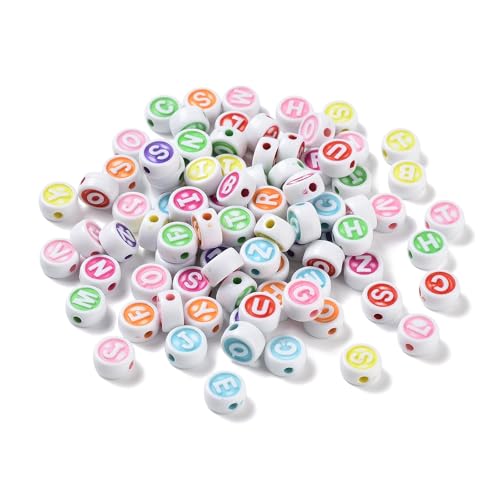 LiQunSweet 1300 Stück 9,5 mm zufällige Farben flache runde Buchstaben-Acrylperlen Initiale Alphabet Abstandshalter Perlen für Schmuck, Halsketten, Armbänder, Schlüsselanhänger, Stift, DIY Handwerk von LiQunSweet