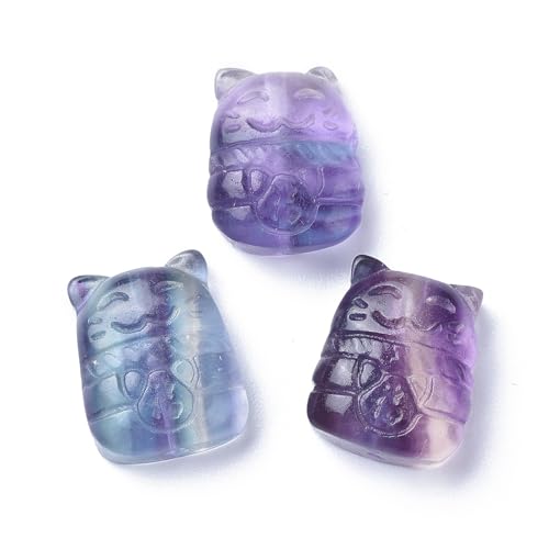 LiQunSweet 2 x violette Katzenförmige Perlen aus natürlichem Fluorit, für Haustiere, Kätzchen, Tiere, Perlen für DIY-Schmuckherstellung, Armband, Halskette, Ohrringe, Basteln, Taschendekoration von LiQunSweet