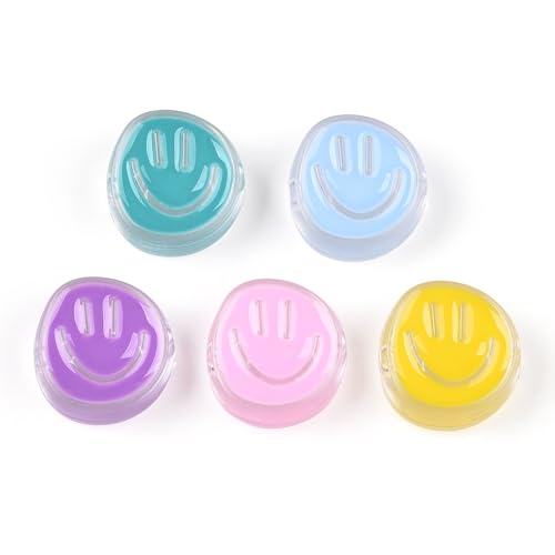 LiQunSweet 20 Stück gemischte Farben Happy Face Thema Emaille Acryl Perlen schöne flache runde lächelnde Gesicht lose Abstandshalter Perlen für Armband Ohrringe Halskette DIY Handwerk von LiQunSweet