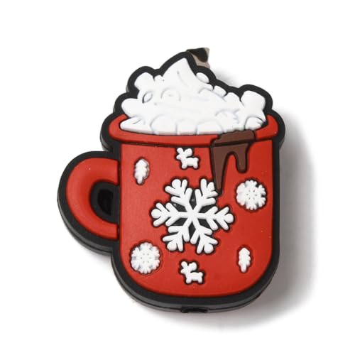 LiQunSweet 20 Stück rote Weihnachtsbecher-Perlen mit Schnee-Oberteil, Kaffee- und Schneeflocken-Bierbecher, Silikonperlen, große Silikonperlen, rote Silikonperlen für Schlüsselanhänger, Perlenstifte, von LiQunSweet