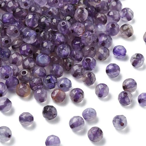 LiQunSweet 200 Stück 4 mm natürliche Achat-Perlen, lose Perlen, violett, facettierte, runde Edelsteinperlen für DIY-Schmuckherstellung, Armband, Halskette, Ohrringe, Handwerk von LiQunSweet