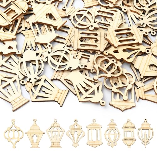 LiQunSweet 200 Stück Laternen-Thema, ungefärbte Holzausschnitt-Charms, hohle Lampe, Kerzen, Lichtscheiben, Holzscheiben für DIY, Malerei, Kunst, Handwerk, Heimverzierungen von LiQunSweet