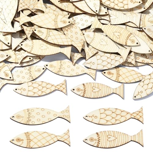 LiQunSweet 200 Stück gemischte Stile Fisch unlackierte Holzausschnitte Ozean Meerestiere Holzscheiben für DIY Druck Kunst Handwerk Zuhause Verzierungen Geschenke Dekoration von LiQunSweet