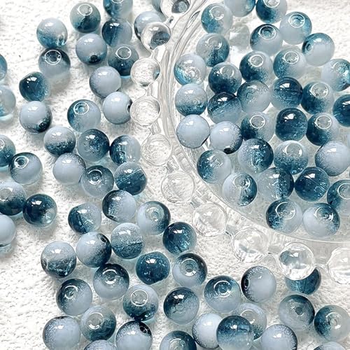 LiQunSweet 200 Stück handgefertigte transparente Glasperlen rund lose Glasperlen Abstandshalter 8,5 mm runde blaue Glasperlen für Armbänder, Ohrringe, DIY, Handwerk, Schmuckherstellung von LiQunSweet