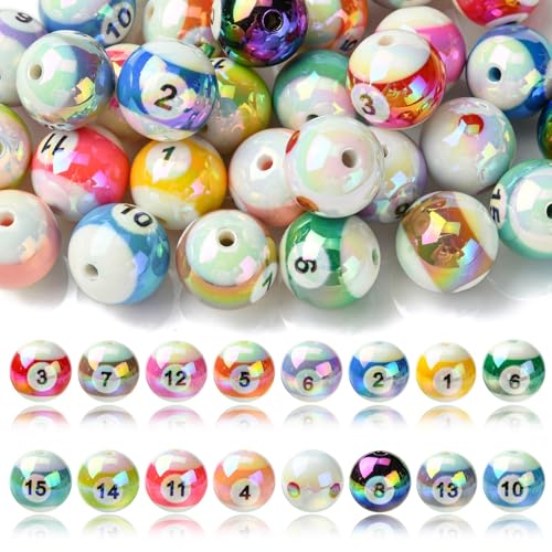 LiQunSweet 32 Stück 16 Farben Billardkugeln Zahlen Harz Perlen 16 mm Sport klobige runde Kaugummi-Perlen für DIY Schmuck Armband Halskette Ohrring Handwerk Tasche Schlüsselanhänger von LiQunSweet