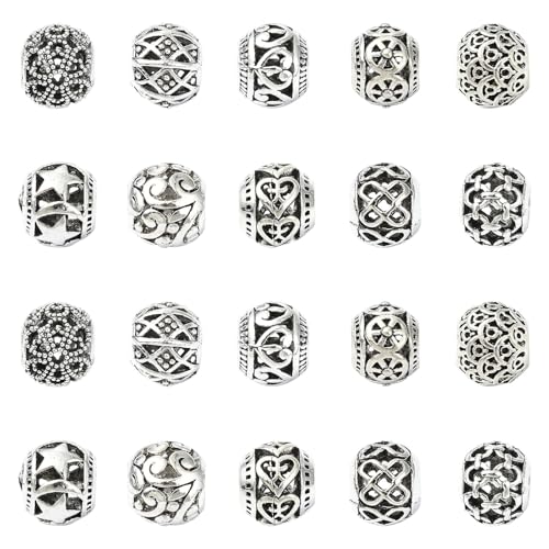 LiQunSweet 40 Stück 10 Stile, Antik-Silberlegierung, hohl, flach, rund, Abstandshalter, Perlen für DIY-Schmuck, Armband, Halskette, Bastelzubehör von LiQunSweet