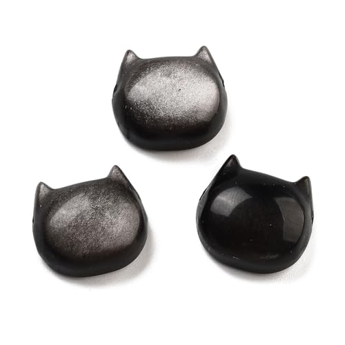 LiQunSweet 5 Stück schwarze Katzenkopf-Perlen, natürlicher goldener Glanz, Obsidian-Perlen für DIY-Schmuckherstellung, Armband, Halskette, Ohrringe, Basteln, Taschendekoration von LiQunSweet