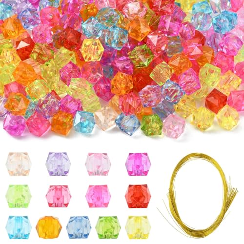 LiQunSweet 500 Stück facettierte Würfel-Acrylperlen, Rauten-Polyederperlen, inklusive Eisendraht, für selbstgemachte Blumensträuße, Schmuck, Armbänder, Halsketten, Ohrringe, Basteln, Heimdekoration, von LiQunSweet