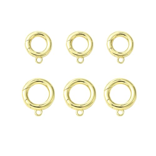 LiQunSweet 6 Stück 2 Stile goldene Farbe O-Ring Federtorverschlüsse Messing runder Verschluss Verbindungsverschlüsse für Armband, Schlüsselanhänger, Halskette, Schmuck – 13,8 ~ 16 × 11 ~ 13 mm von LiQunSweet