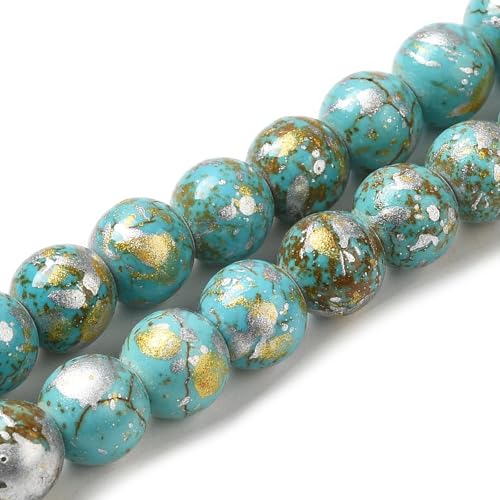 LiQunSweet 8 mm, 50 Stück, Camouflage, rund, synthetisch, Türkis, lose Abstandshalter, Perlen für DIY-Schmuck, Handwerk, Armband, Halskette, Ohrringherstellung von LiQunSweet