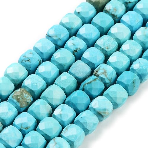 LiQunSweet 90 Stück 7 mm facettierte Würfel natürliche Türkisperlen quadratisch Polyeder geometrische lose Perlen für DIY Schmuck Handwerk Armband Halskette Ohrringe von LiQunSweet