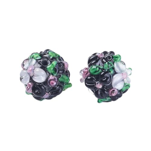 LiQunSweet Handgefertigte 3D-Blumen-Glasperlen, 12–13 mm, schwarze Glasperlen, runde schwarze Blumenperlen, Großpackung für Schmuckherstellung, Armband, DIY-Zubehör, 5 Stück von LiQunSweet