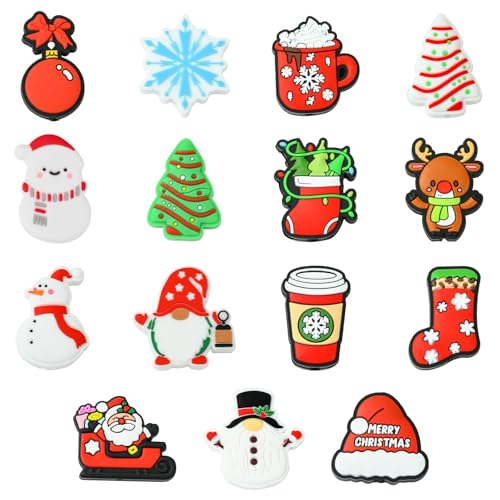 LiQunSweet Silikonperlen mit Weihnachtsmotiven, Weihnachtsmann-Baum, Socken, Schneemann, Schneeflocke, Perlen für selbstgemachten Schmuck, Schlüsselanhänger, Stift, Dekoration, 15 Stück von LiQunSweet