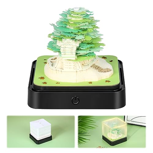 Schreibtischkalender mit Lichtern, 3d kalender 2024 Schreibtisch Kalender 3D Memo Pad Papier Kunst Sakura Baum Kreative 3D Notizblock Papier Schnitzen Geschenk Desktop Dekoration (Green) von Liamostee