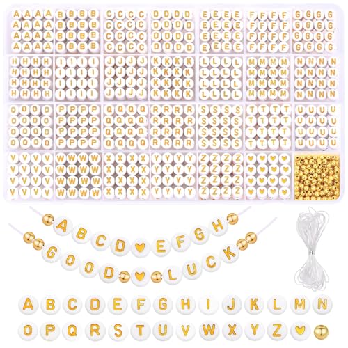 Liangding A-Z Buchstabenperlen, 1100+Stück 7 mm Goldene Alphabet Perlen Set, Buchstaben Perlen für Armbänder Armbänder Selber Machen mit Herz Perlen, Bastelset für Armband Schmuck Making Crafts von Liangding