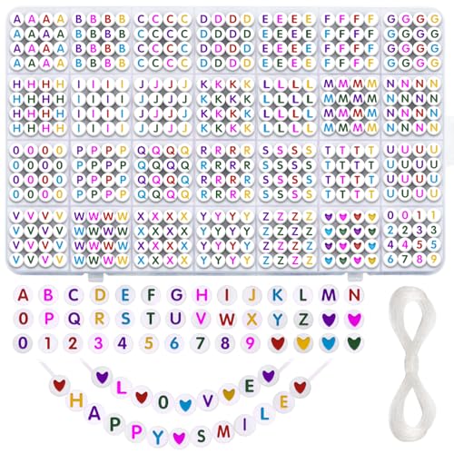 Liangding Buchstabenperlen zum Auffädeln, 1100+ Stück Bunte A-Z Alphabet Perlen Set, Buchstaben Perlen Armbänder Selber Machen mit Herz Perlen, Bastelset für Armband Schmuck Making Crafts von Liangding